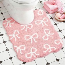 Pink Bow UShaped Toilet Bathroom Rug Soft Plush Bath Mat NonSlip Washable