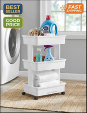 3 Tier Plastic Rolling Laundry Cart Arctic White Storage Organizer Cart