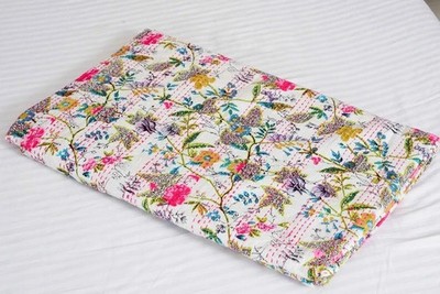 Paradise Queen Size Hand Print Bedspread Kantha Quilt TARRIF FREE 0% CHARGE*