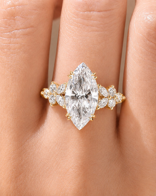 Certified Marquise Cut 14K Yellow Gold Plated Moissanite Engagement 3.00 Ct Ring