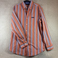 Chaps Dress Shirt Mens Medium Orange Pinstripes Button Down Rockabilly