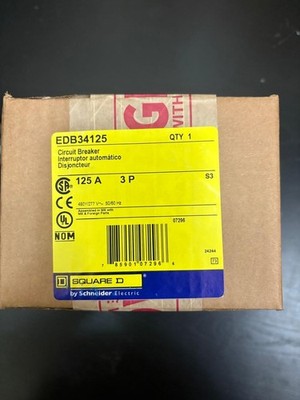 Square D EDB34125 Circuit Breaker, 125A, 3P, Made in Mexico