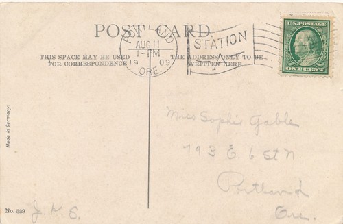 PORTLAND ORE. STATION -A- FLAG CANCEL. 1909. DPO. OREGON. OR. - Picture 2 of 3
