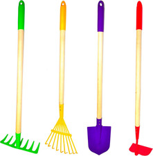 JustForKids Kids Garden Tool Set Toy, Rake, Spade, Hoe and Leaf Rake, reduced si