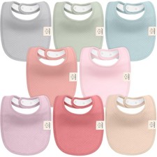 8-Pack Organic Baby Bibs for Girls, Boys - Quilted Cotton Cloth Baby Drool B...