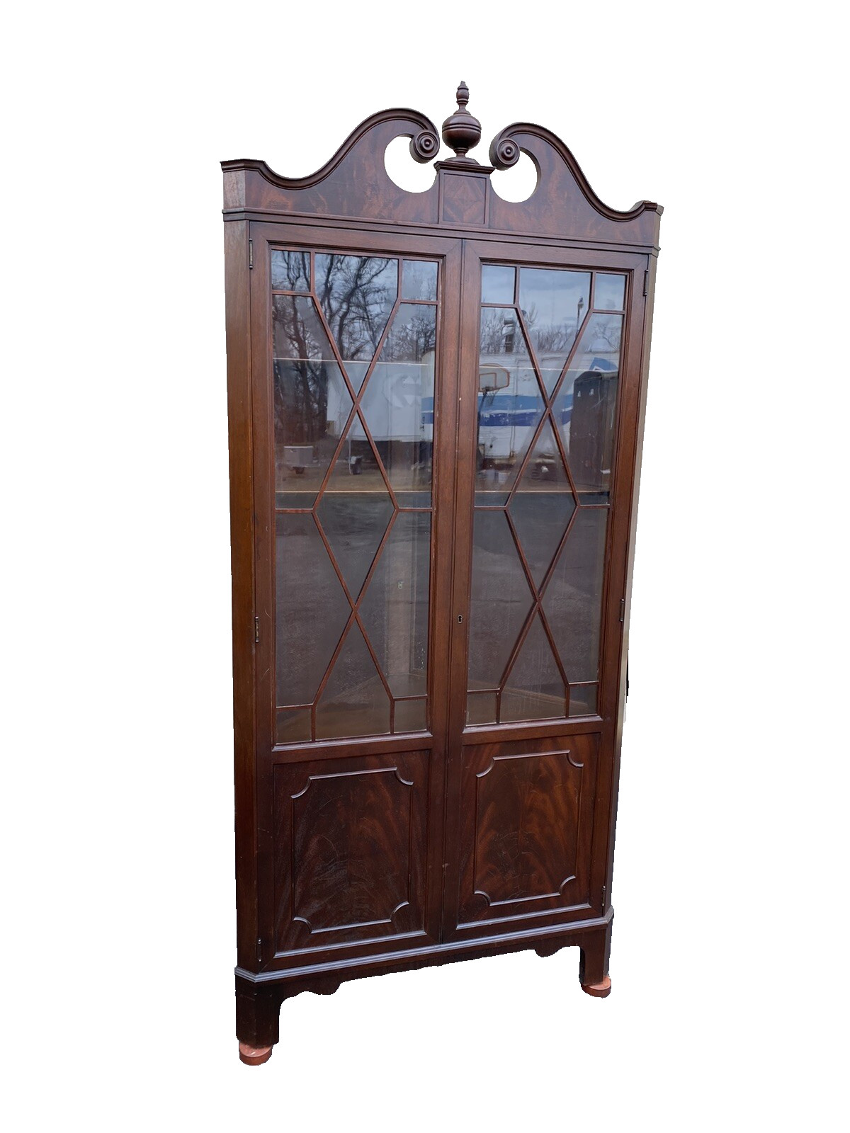 65175  Antique Mahogany Corner China Cabinet Curio