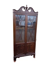 65175  Antique Mahogany Corner China Cabinet Curio