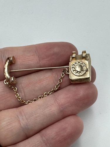 Vintage Rotary Dial Telephone Lapel Stick Pin Gold Tone Avon Phone