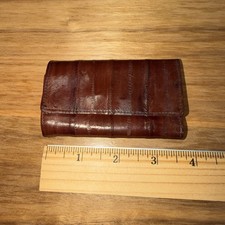 Vintage Eel Skin Key Holder Mini Wallet Coin Bill Holder Deep Red 3.5"