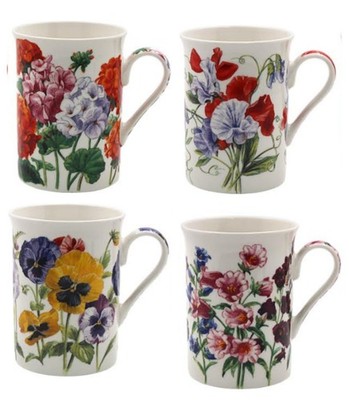4 verschiedene Blumen Kaffeetassen Fine China 300ml Teetassen Set leuchtende Farben