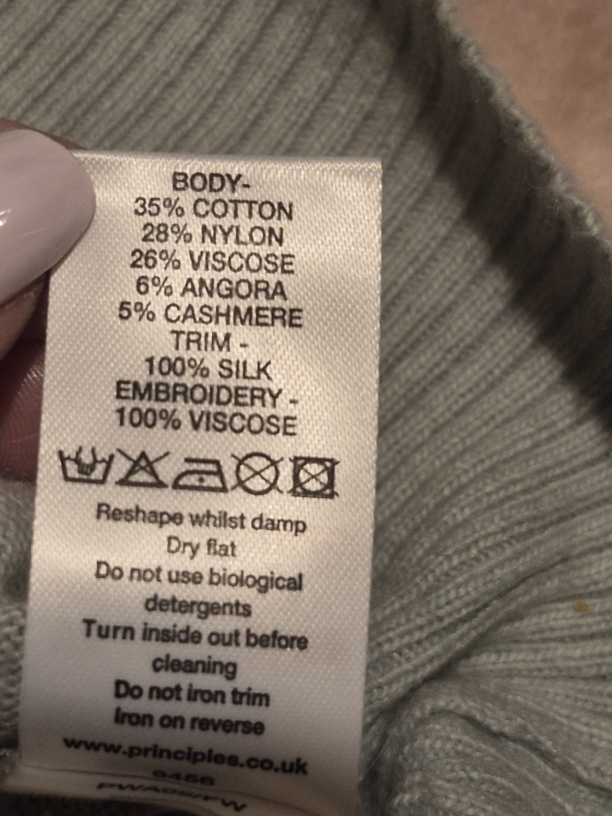 Principles Petite Cardigan Size 16 Light Green Floral Embroidered Cashmere Blend image 5