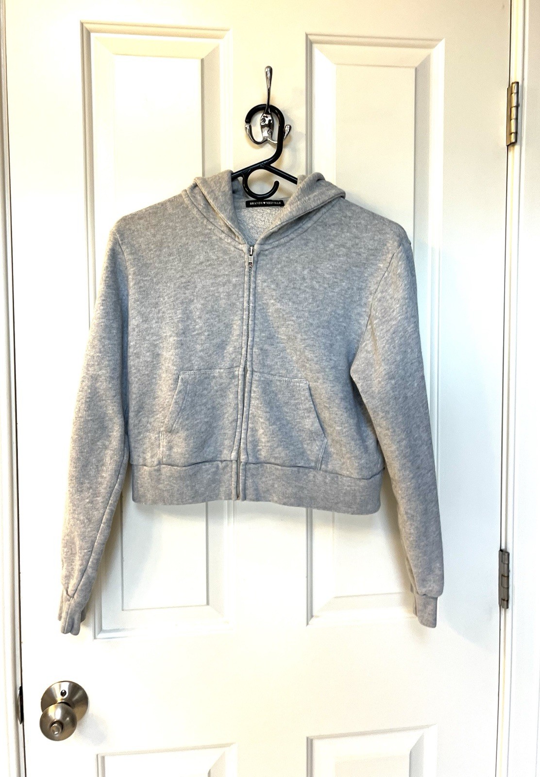 BRANDY MELVILLE Heather Gray Full Zip Cropped Hoodie