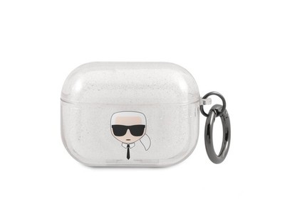 Karl Lagerfeld Hülle für Airpods Pro Glitzer Chic Hochwertiges TPU Silber
