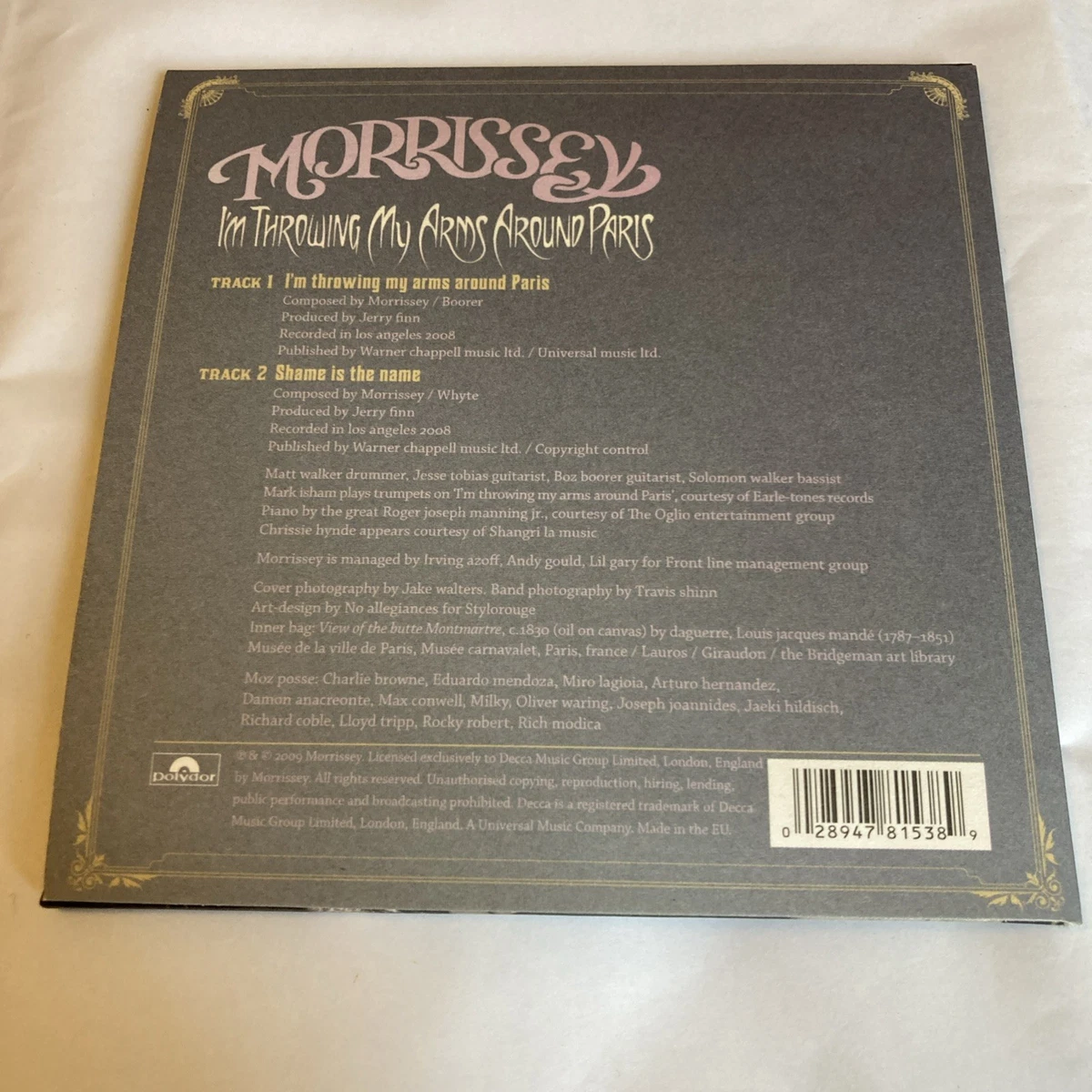 Morrissey – I'm Throwing My Arms Around Paris CD Single 2009 Like New - EB393