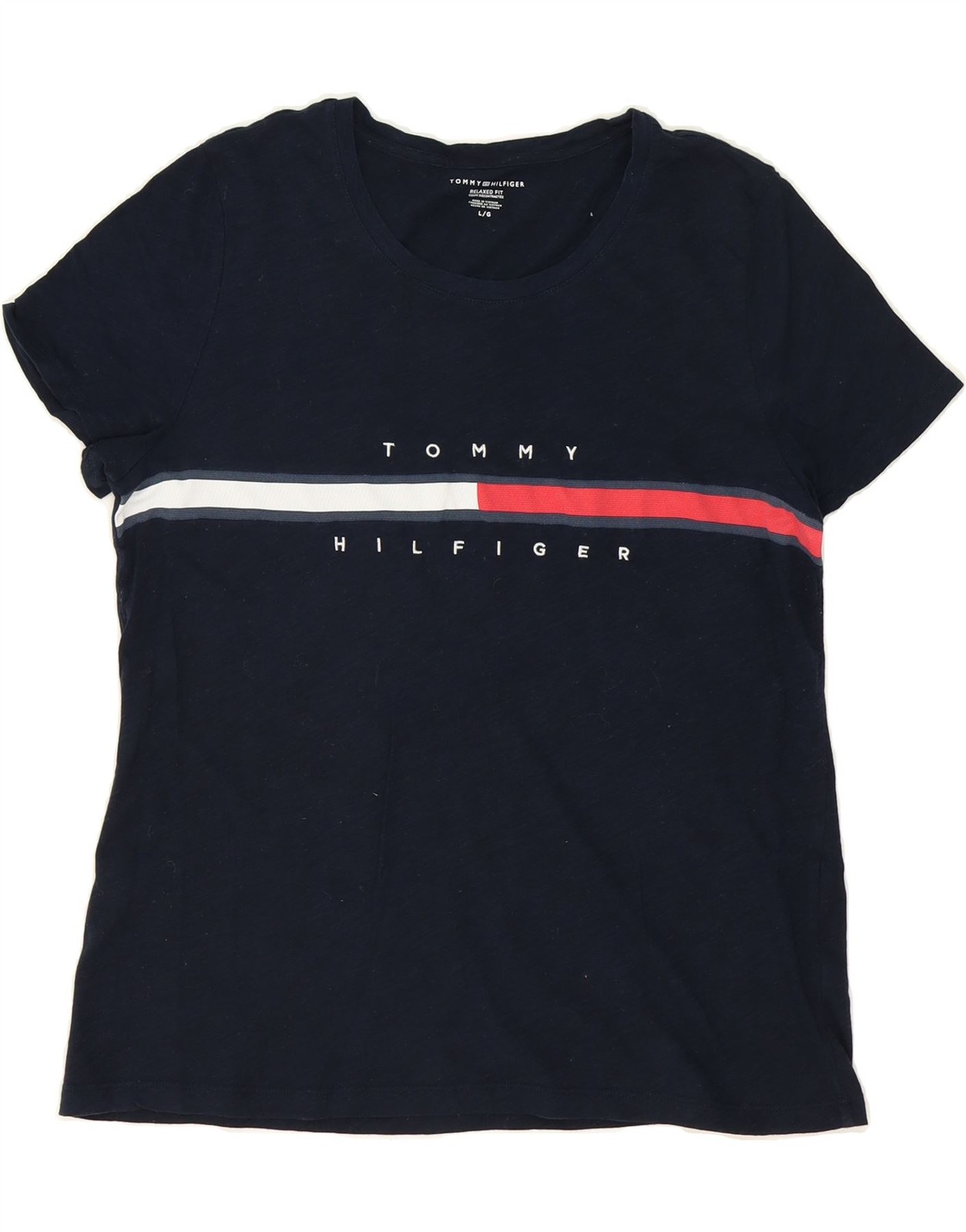 TOMMY HILFIGER Womens Graphic T-Shirt Top UK 14 Large Navy Blue DT78