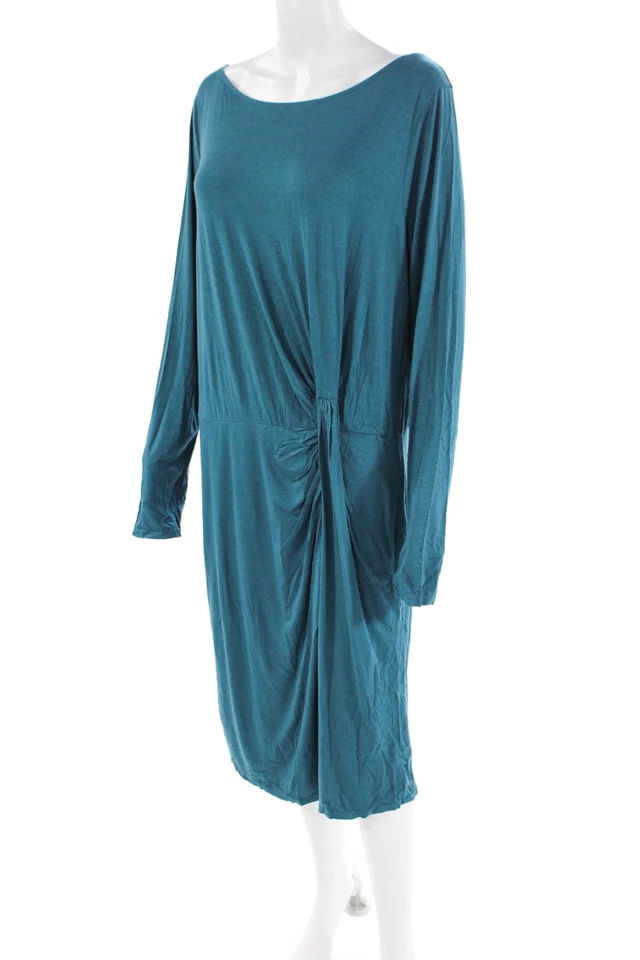 Mini vestido azul manga larga cuello redondo elástico Three Dots para mujer talla 2XL Foto 2 de 4