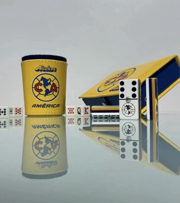 Dominoes Set Aguilas Del America In Faux Leather Case + Cubilete Dice Set