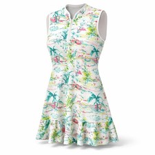 Sigrid Olsen Golf Tennis Dress Sleeveless Tropical Print Zip Neck Women M