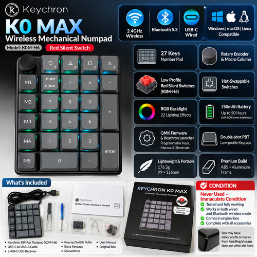 Keychron K0 Max Wireless Mechanical Numpad RGB QMK 2.4G Bluetooth USB-C