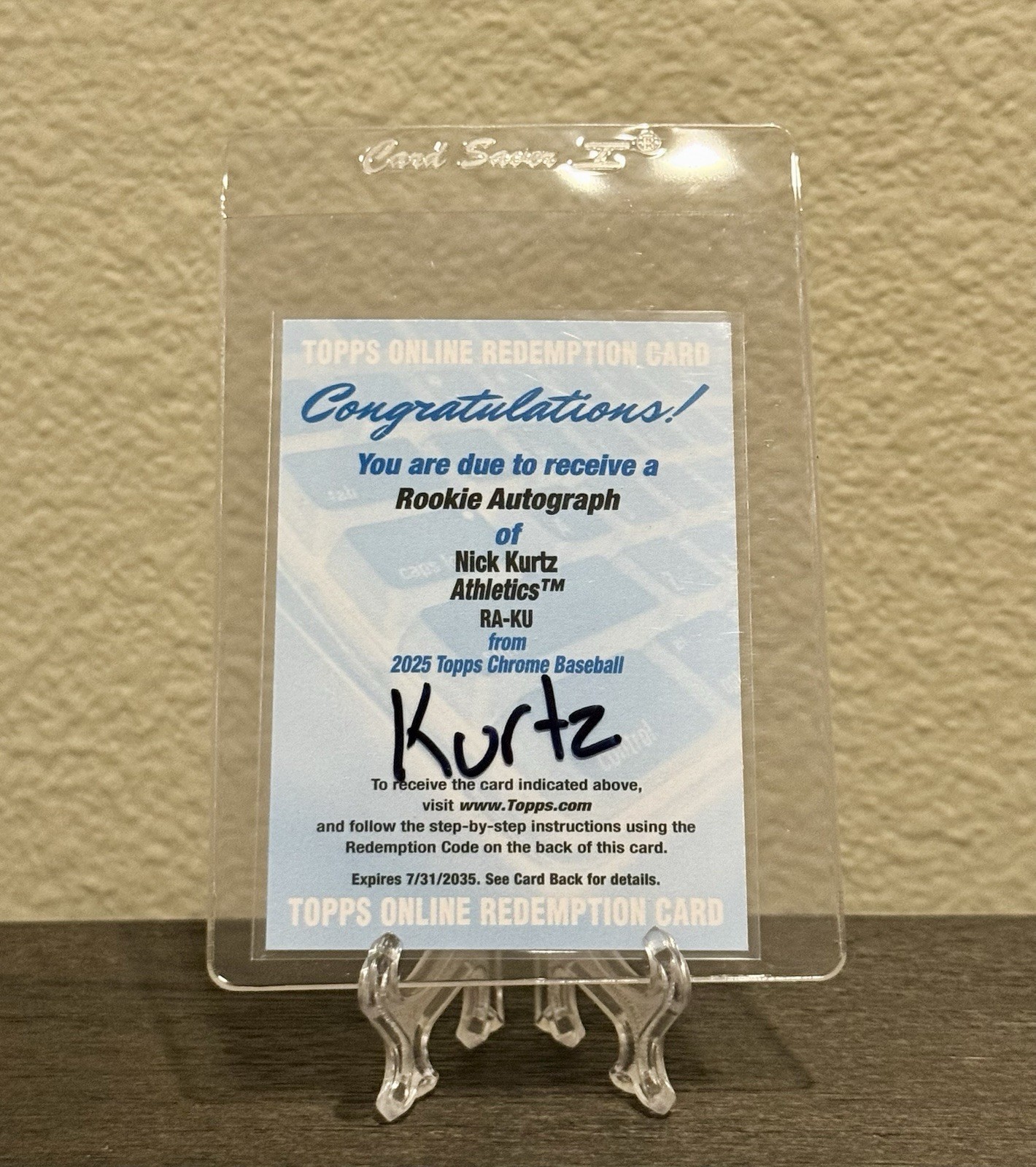 2025 Topps Chrome Nick Kurtz Oakland A's RC Rookie AUTO AUTO Redemption Card