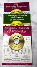 DOVER Clip-Art CD-Roms (Lot of 3) Decor Ornaments, Calligraphy, Wreaths & Frames