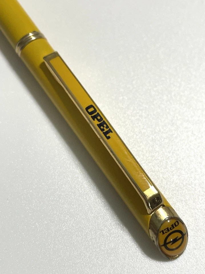 Bolígrafo de tinta vintage con tapa de burbuja logotipo de automóvil Opel amarillo Foto 2 de 4