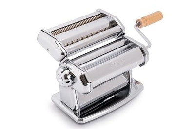 Imperia Pasta Maschine mit 2 Schneidern, Holzgriff, Silber