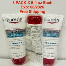 3 PACK Eucerin Eczema Relief Hydrogel, Fragrance Free, 5 oz Each Tube Exp: 06/26