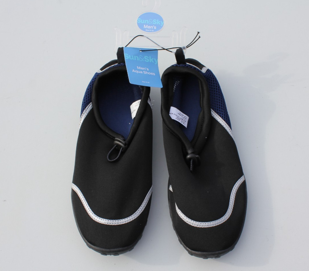 Water Shoes Black/Blue Sun & Sky Mens Size 9-10 Swim Diving 