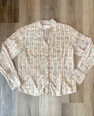 Vintage Panhandle Slim Womens Western Floral V Neck Button Up Size Large