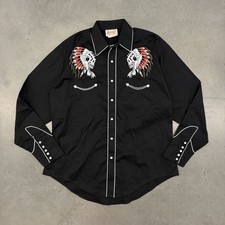 Rockmount Ranch Wear Shirt Men  s Medium Black Indian Head Embroidered Pearl Snap