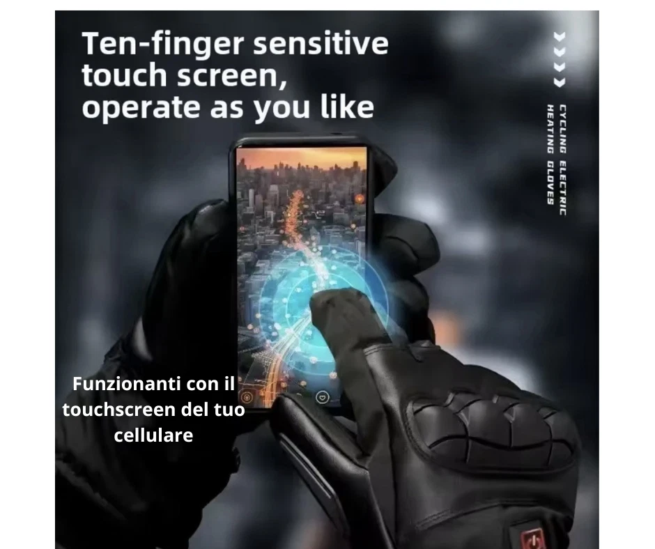 GUANTI INVERNALI MOTO SCOOTER SCI SPORT IMPERMEABILI RISCALDANTI CON PROTEZIONE - Immagine 4 di 4