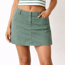 Vintage Y2K J. Crew Pine Green Mini Cotton Chino A-Line Skirt Size 12P 12 Petite