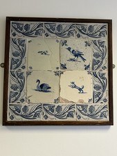 Framed collection of 18th-century Dutch Delft blue and white ceramic tiles