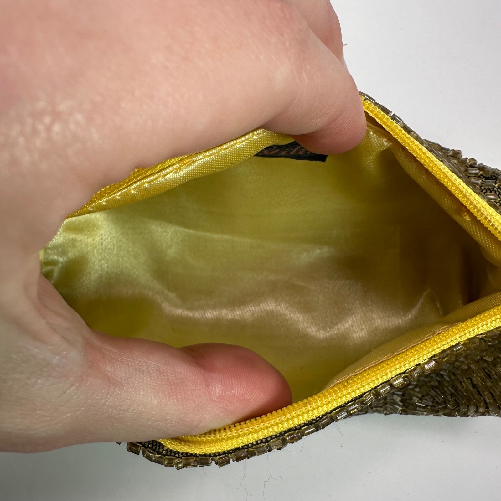 Yilin Gold Beaded Evening Bag Clutch with Faux Pearl Wristlet