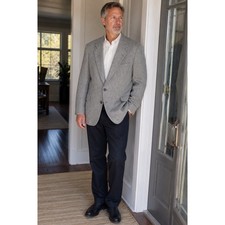 VTG John Alexander Herringbone Tweed Blazer Sport Coat Two Button Gray 48 USA