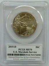 2015-D U.S Marshals Service Half Dollar  PCGS MS70 FIRST STRIKE