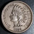 1859 INDIAN HEAD CENT - With LIBERTY & DIAMONDS - XF EF