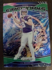 2024 Panini Prizm - Fireworks J.J. McCarthy #18 Green Prizm (RC)