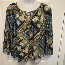 Johnny Was Jade Size Large Peasant Shirt Top Embroidered Boho Tasseled Artsy