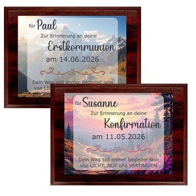 Holztafel zur Kommunion oder Konfirmation mit Name & Datum personalisiert