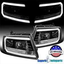 Fits 2004-2008 F150 06-08 Mark LT Polished Black Projector Headlights w/ LED Bar