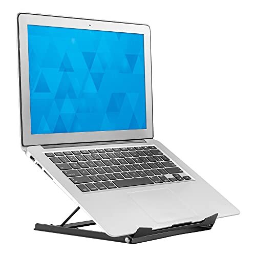 **Adjustable Black Steel Laptop Stand for Desk - 5 Height Options**