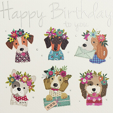 Lovely Floral Dogs Happy Birthday Card - Made With Love Greeting Card