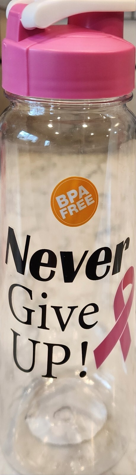Breast Cancer Awarness Water Botttle. &ldquo;Never Give Up&rdquo;. BPA Free 21 oz