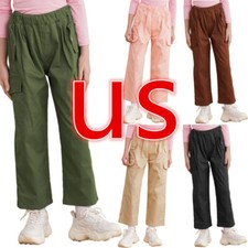 Kids Girls Cargo Jogger Pants Casual Elastic Sport Trousers Hip Hop Dancewear