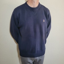 Vintage Tommy Hilfiger Mens Sweater XL Blue Navy Crew Neck Heavy Chunky Knit