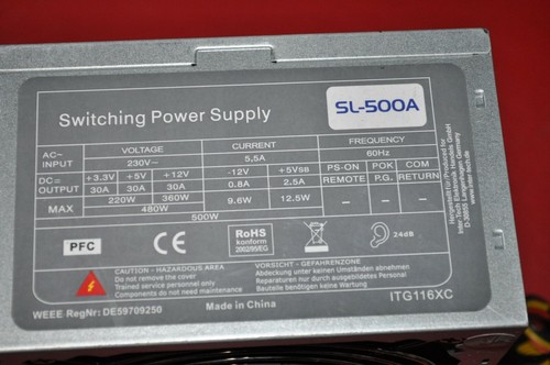 SL-500A ITG116XC 500W Unité Alimentation ATX SATA Ordinateur de Bureau - Travail - Afbeelding 2 van 4
