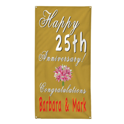 Vertical Vinyl Banner Multiple Sizes Silver 25Th Anniversary Custom Names Silver