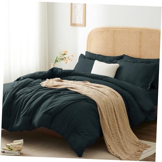 Comforter Set -Bed in a Bag,Comforter 7 Pieces All Season,Navy Queen Navy Blue